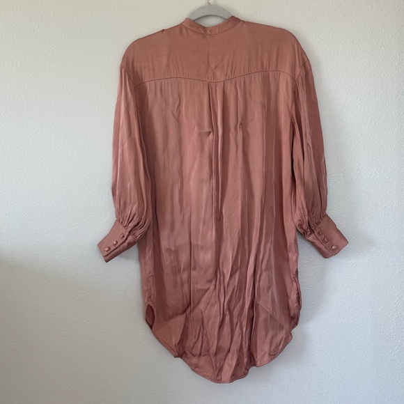 Zara Collection Rose Gold Blush Copper Ruffled Satin Shirt Dress Oversized M - Picture 5 of 11